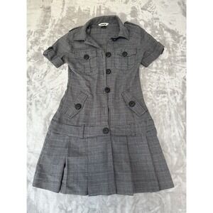 Kensie Girl Dress Womens Size 3 Gray Short Sleeve Pleated‎ Mid Thigh Buttons EUC